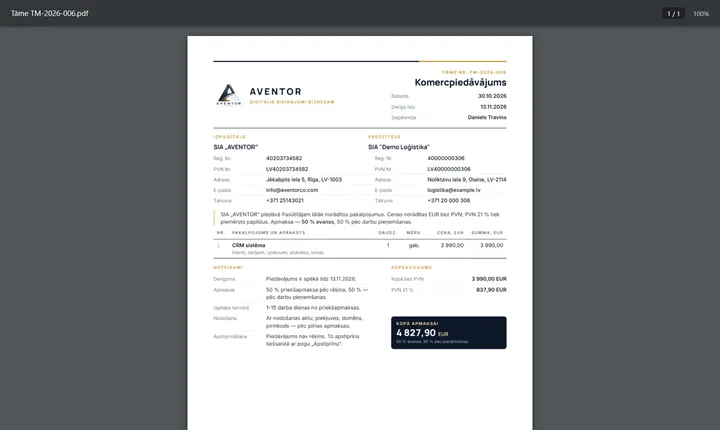 Tāme (komercpiedāvājums) ar nosacījumiem 50/50