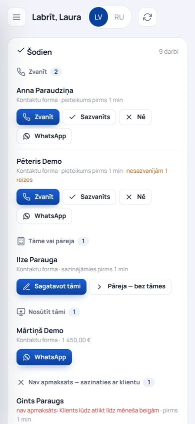 «Сегодня» на телефоне: позвонить, подготовить смету, написать в WhatsApp