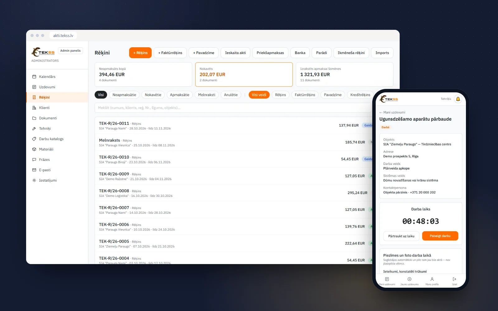 TEKSS: система для техников и офиса — задания, акты, счета и банк